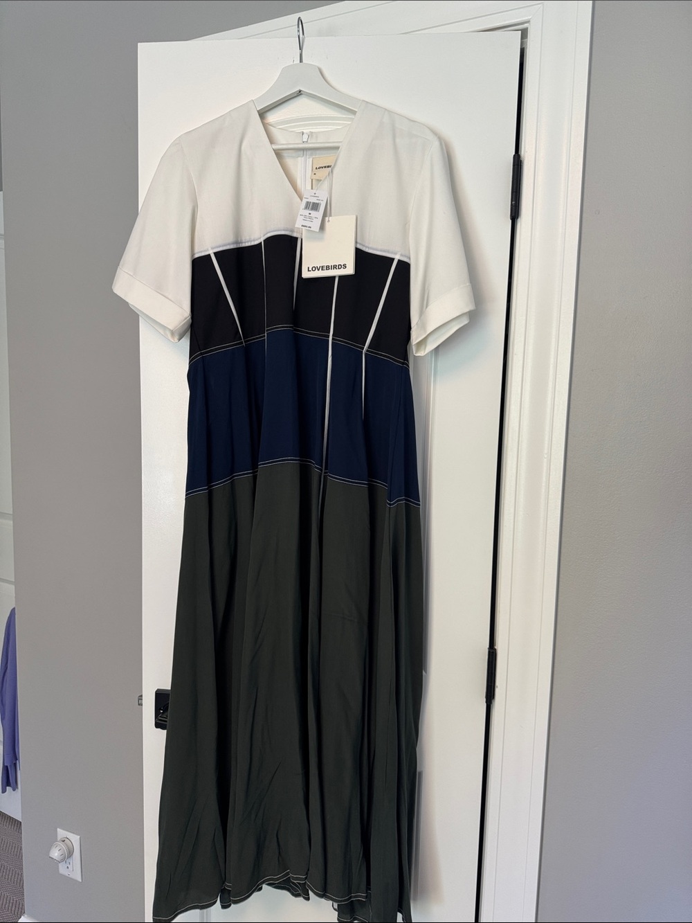 Lovebirds Colorblock Maxi Dress in White, Navy & Olive